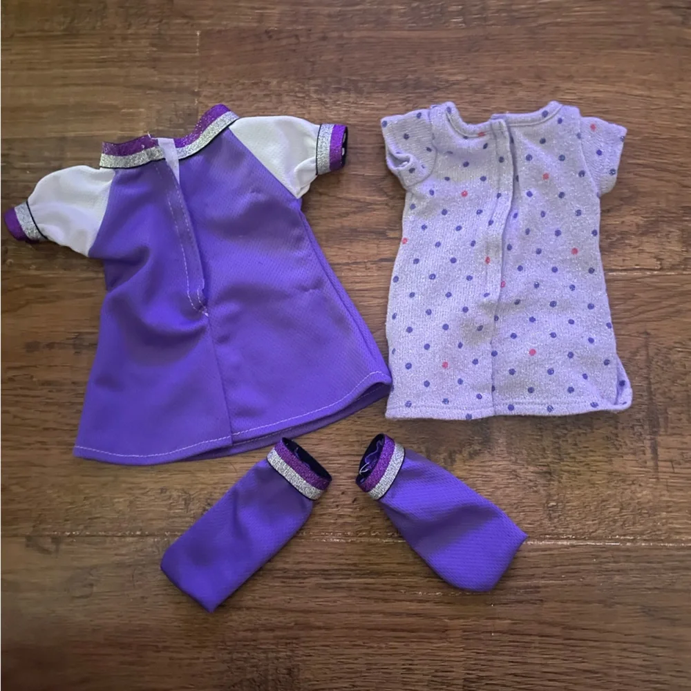 American Girl Doll purple dress & sports soccer outfit 18 inch dolls